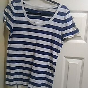 💲1⃣▶▶Merona Navy and White Striped Short Sleeve Tee